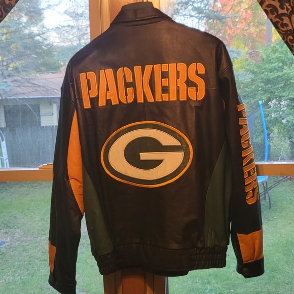 VINTAGE Green Bay Packers leather Jacket, (Carl and Banks Edition) NEW worn once - Picture 1 of 3